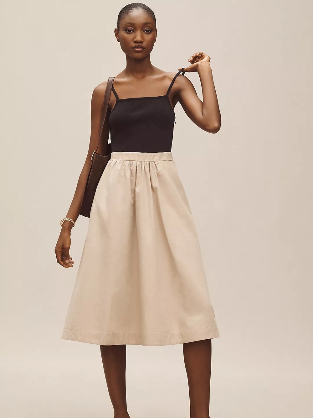 Maeve Two-Tone Black & Cream Midi Dress